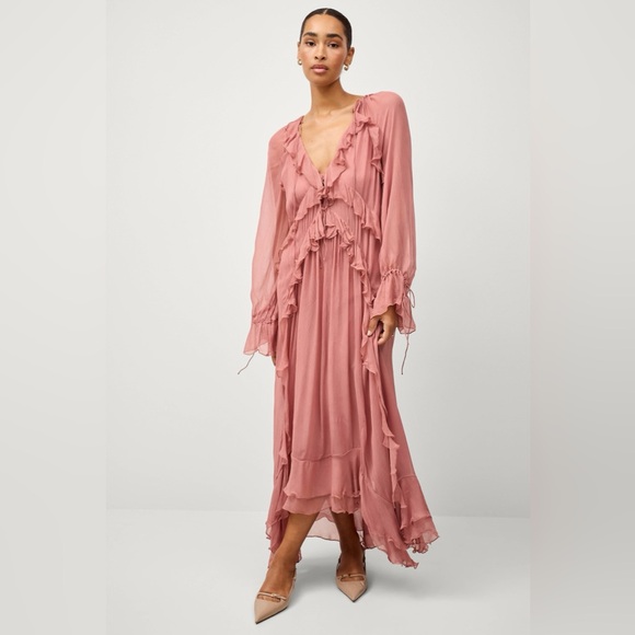 strapless open back dress Zaina Modest Ruffle Maxi Dress
